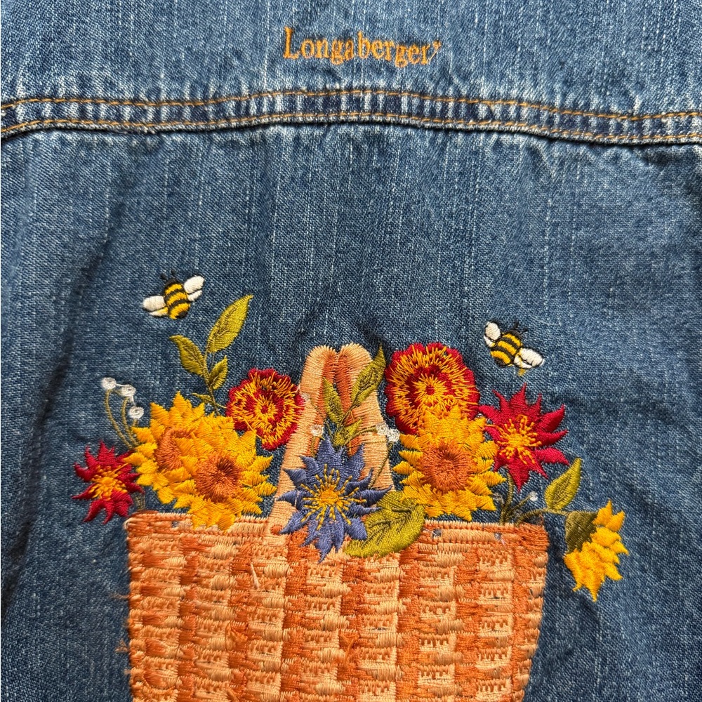 Longaberger Homestead Denim Jacket - Size XL - Embroidered Floral Basket - Picture 5 of 5